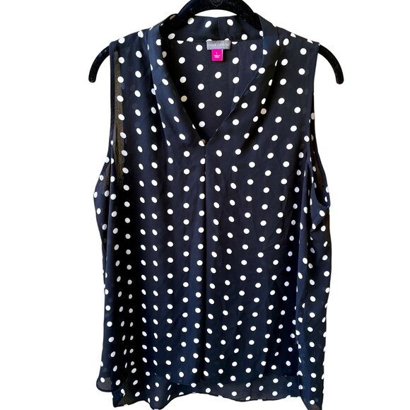 Vince Camuto Sleeveless Top Black & White Polka Dot Dropped Tail - Picture 9 of 12